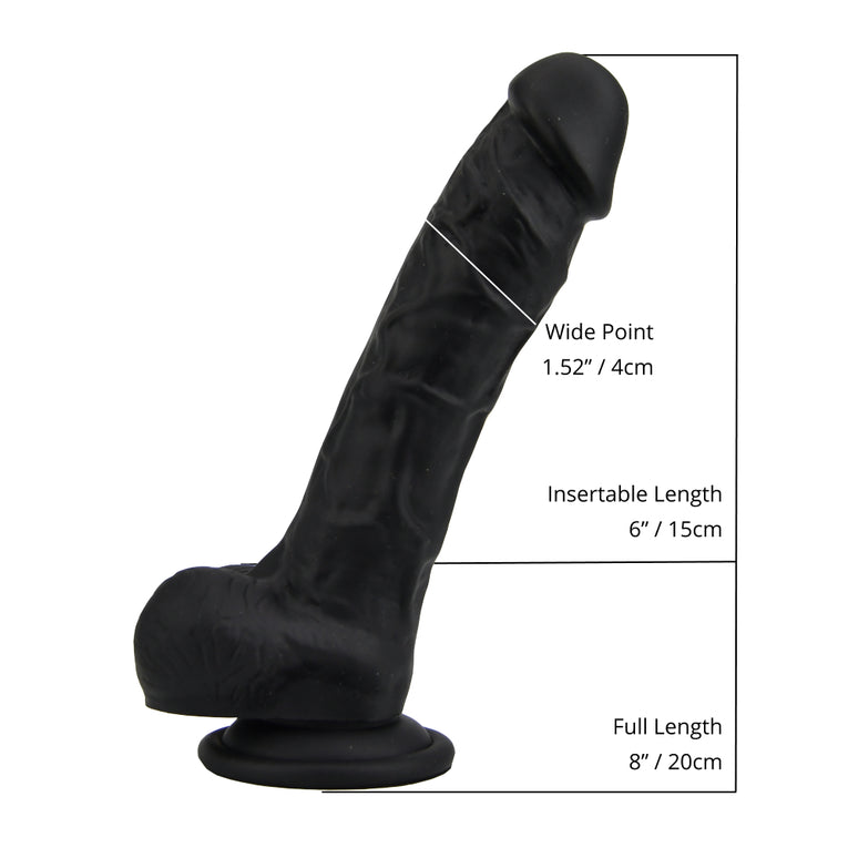 Loving Joy 8 Inch Realistic Silicone Dildo with Suction Cup and Balls Black