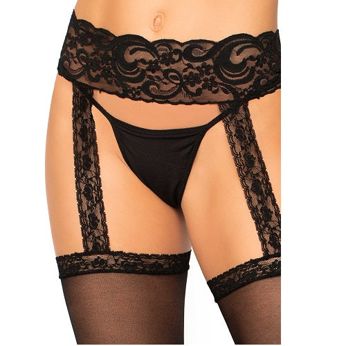 Leg Avenue Sheer Thigh High Stockings with attached Lace Garterbelt